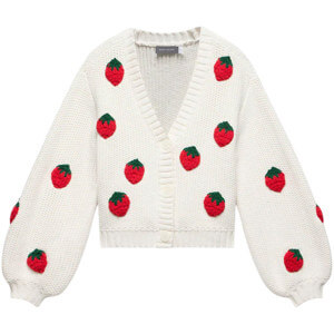 Mint Velvet White Cotton Blend Strawberry Cardigan